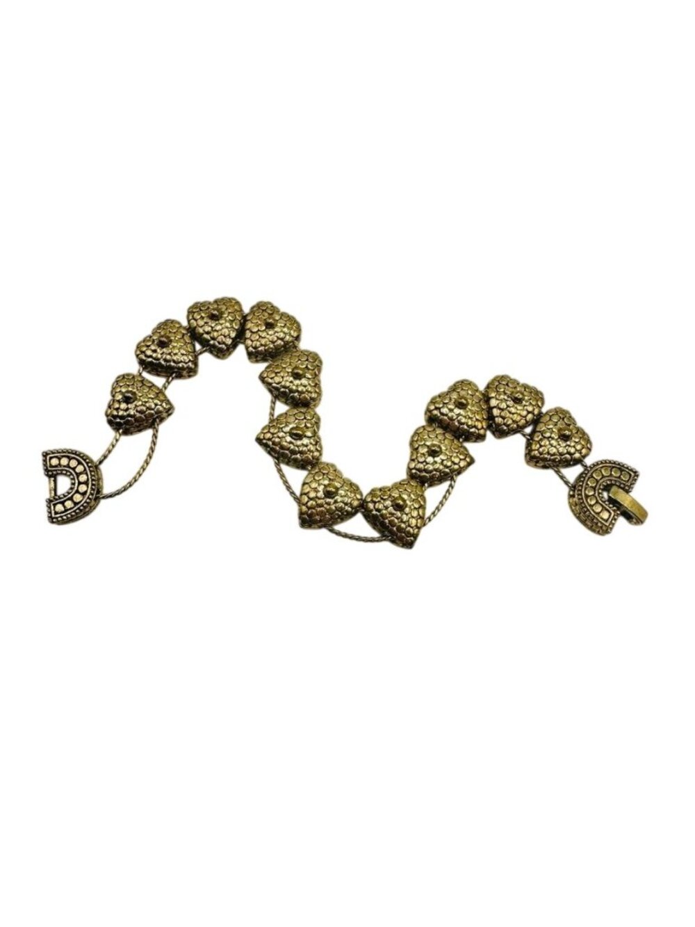 Vintage Goldette Victorian Love Hearts Slide Charm Bracelet Gold Tone